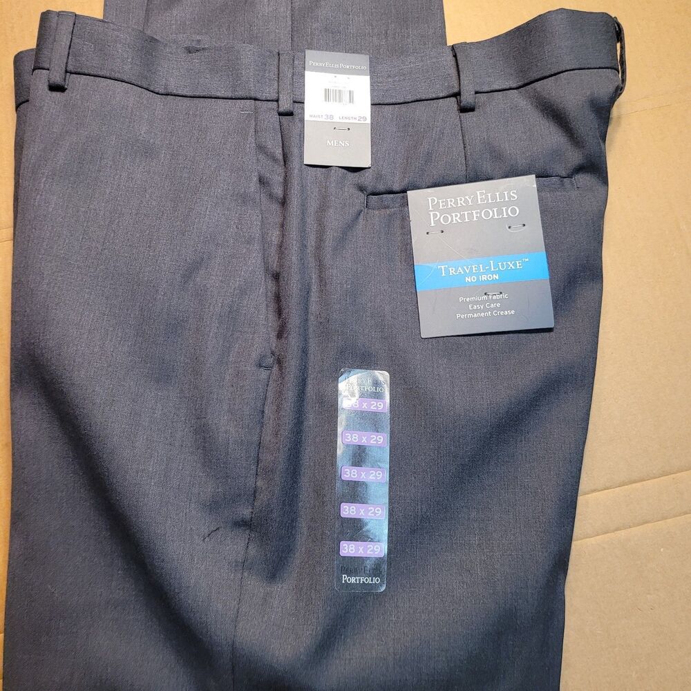 Perry Ellis Portfolio Travel-Luxe No Iron Charcoal Flat Front Dress Pants 38x29